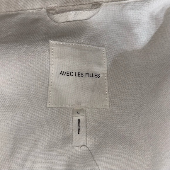 Anthropologie Avec Les Filles White Ruffled Puff Sleeve Oversized Denim Jacket - Picture 8 of 9